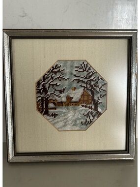 Vintage Handmade Cottage  Cross Stitch Framed Art